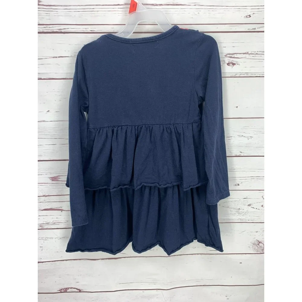 Flower Sak Navy Blue With Red Size 6 Long Sleeve Tunic Dress‎